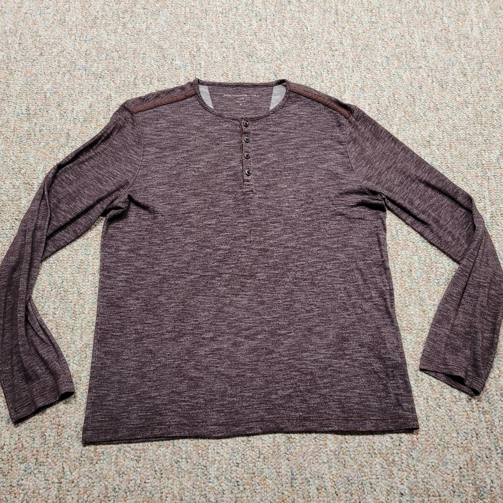 John Varvatos Shirt Mens Medium Purple Henley Long Sleeve Luxe Casual Slub